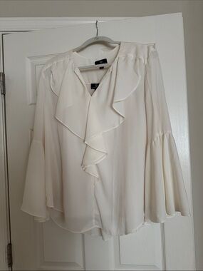 Flowy Ruffle Front Blouse - White